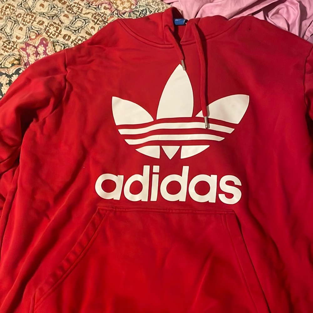 XL adidas red hoodie, slightly worn but in excellent condition!!